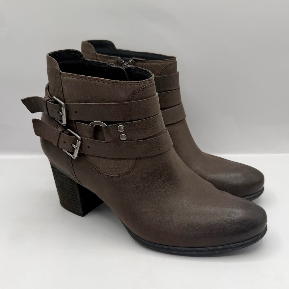 Josef Seibel Boots Womens 39 Britney Side Zip Ankle Bootie Brown Leather Heels